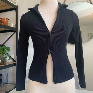 Vintage 90s long sleeve black double zipper ribbed sweater top - size small